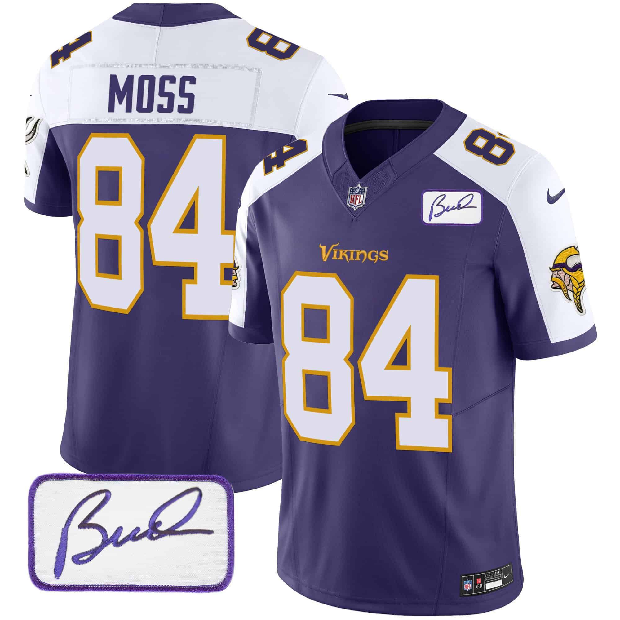 Men Minnesota Vikings 84 Moss Purple 2024 Nike Bud Grant Patch Classic Limited NFL Jersey style 4